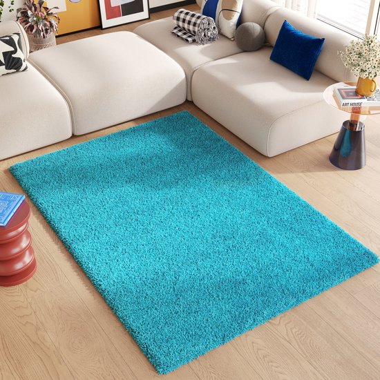 Tapiso Essence Vloerkleed Hoogpolig Blauw Shaggy Tapijt Maat- 300x400