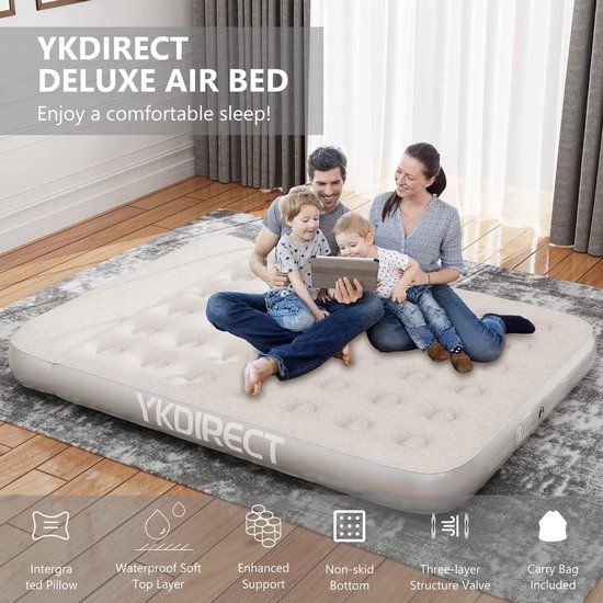 Camping dubbel luchtbed, camping luchtmatras, luchtbed voor 2 personen, Pillow Top Design - 203 x 152 x 22 cm van Camping — afbeelding 4