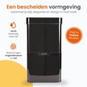 Zwarte RVS prullenbak, vocht- en vingerafdrukbestendig, past in elke keuken.