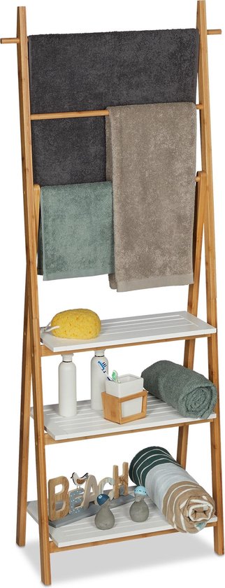Naar de waarheid Geelachtig Onzorgvuldigheid Relaxdays handdoekenrek - handdoekhouder bamboe - vrijstaand - 3 roedes met  3 planken hout | bol.com