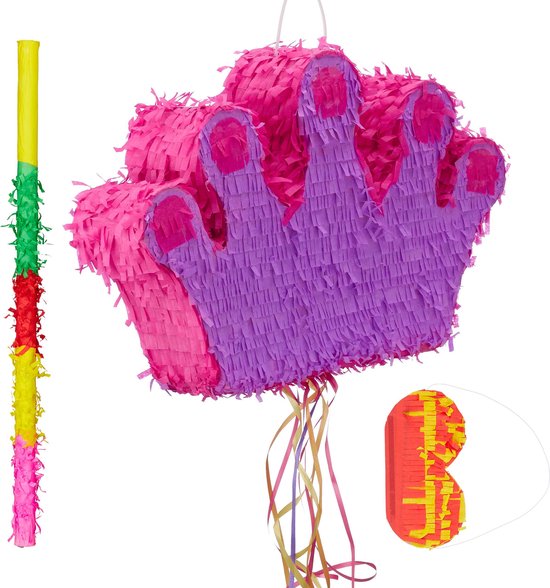 Foto: Relaxdays 3 delige pinata set kroon pinatastok blinddoek pi ata prinses leeg