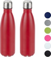 relaxdays 2 x Thermosfles - drinkfles - thermosbeker isolerend - isoleerfles - 0,5 l rood