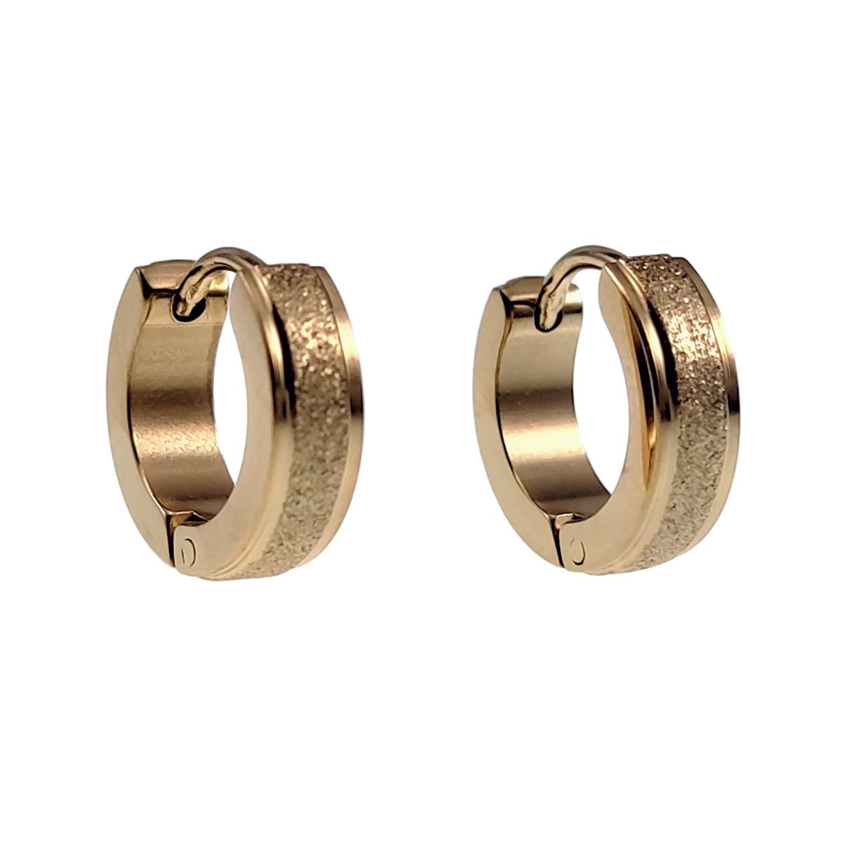 ∅13mm x 4mm Oorringen Unisex - Verguld RVS - Oorbellen met Zand-Design