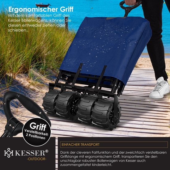KESSER® Bolderkar opvouwbaar Bolderwagen tot 120 kg draagvermogen - Strandkar Transportkar - Blauw / Grijs van KESSER — afbeelding 2