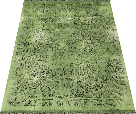 Kelim Tapijt voor de woonkamer, laagpolig, groen, 80 x 290
