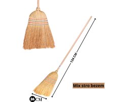 Synx Tools Strobezem Oldskool Mixstrobezem - Rijstrobezem / Paardenstalbezem - Bezems - Buitenbezem / Binnenbezem - Bodembewerkers - Schoonmaakartikelen - Incl. Steel 100cm