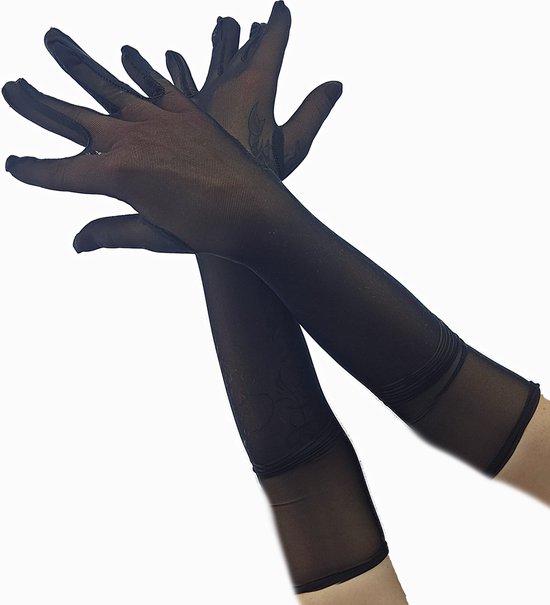 BamBella® - Handschoenen Panty stof - One size - Zwart - mesh onesize - Sexy Lange Elastische handschoen