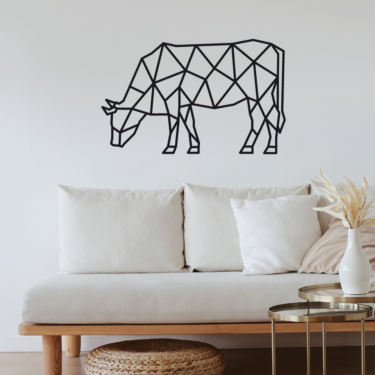 WandStaal - Koe - Silhouette - Metaalkunst - Zwart - 750x468x2 Geometrische Dieren - Wanddecoratie - Muurdecoratie - Inclusief bevestigingsmateriaal