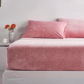 Hoeslaken , Winterhoeslaken, 140 x 200 cm, roze, pluizig, warm, fluweel, teddy, pluche, geschikt voor matrassen van 30 cm