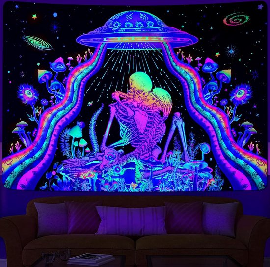 Papier Peint Mural Motif Squelette Éclats de Couleurs Mystérieuses