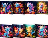 Adorzy Cartes de Peinture de diamants dragons – 8 Cartes de vœux avec enveloppe – Peinture de diamants Adultes – Peinture de diamants complète