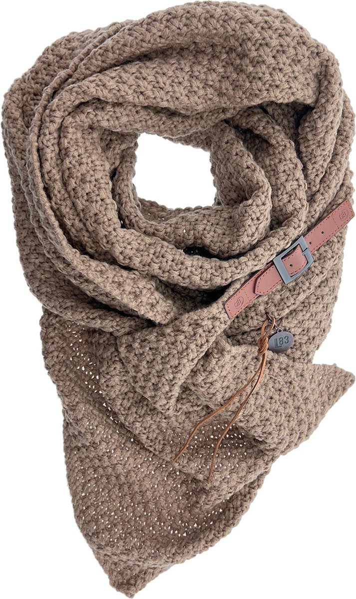 LOT83 Sjaal Lot - Vegan leren sluiting - Omslagdoek - Ronde sjaal - Taupe - 1 Size fits all