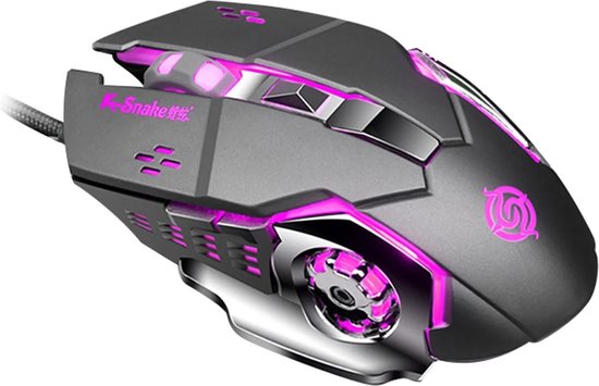 Elementkey M4 – USB Bedraad Gaming Muis - LED - 6 knoppen - 3200 DPI - USB Optische Ergonomische Muis – Grijs