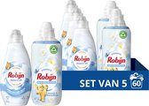 Robijn Perfect Match Wasmiddel en Wasverzachter Pakket - Stralend Wit + Jasmijn & Sandelhout - voor langdurige witbescherming - voordeelverpakking - set van 5 (60 wasbeurten)