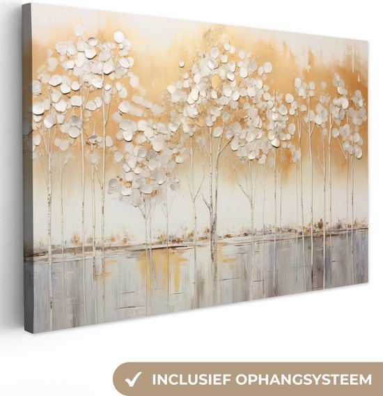 Canvas schilderij abstracte bomen 150x100 cm - Huis decoratie goud woonkamer - Keuken muur schilderijen natuur - Wanddecoratie accessoires - Kamer interieur decoraties - Wanddoek abstract - Slaapkamer - Home decoration - Wandversiering