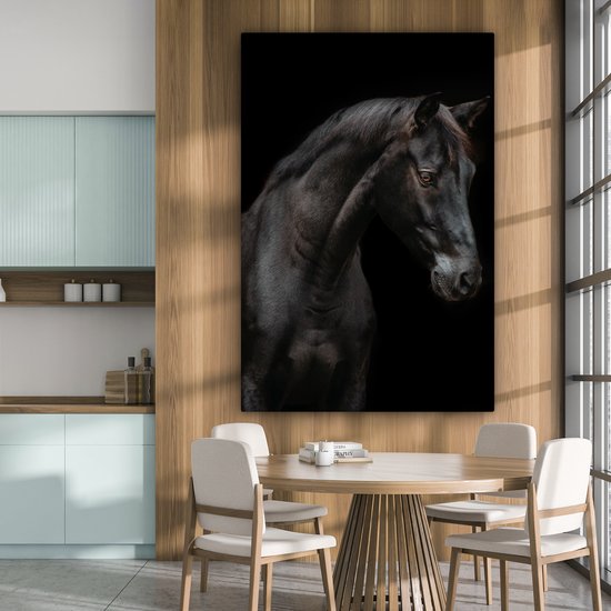 Canvas schilderij 120x180 cm - Wanddecoratie Paard - Dier - Zwart - Muurdecoratie woonkamer - Slaapkamer decoratie - Kamer accessoires - Schilderijen op canvas