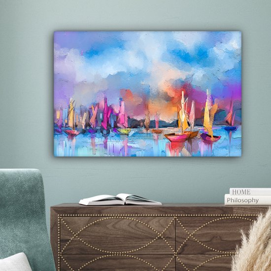 Toile - Peinture à l'huile - Bateaux - Water - Voile - 90x60 cm - Peintures sur toile - Habitat