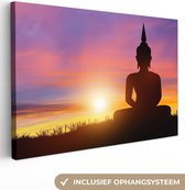 Canvas - Buddha beeld - Silhouette - Zonsondergang - Spiritueel - Schilderijen woonkamer - Canvas schilderij - Canvasdoek - 60x40 cm - Wanddecoratie