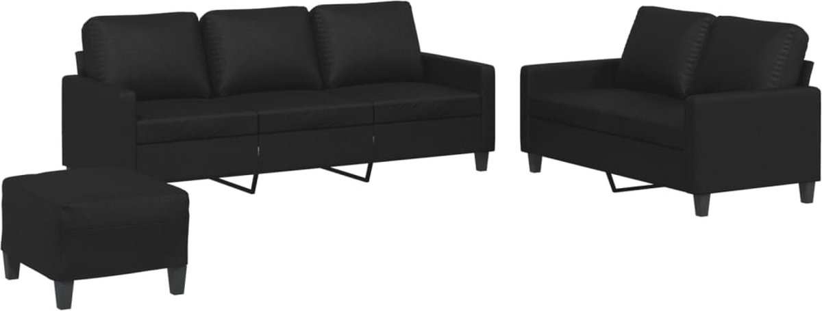 vidaXL - 3-delige - Loungeset - met - kussens - kunstleer - zwart