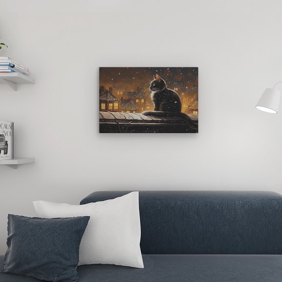 Artaza Peinture sur toile Chat sur le toit en hiver - 60 x 40 - Photo sur toile - Impression sur toile