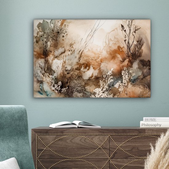 MuchoWow© Canvas Schilderij 90x60 cm Kamer Muur Decoratie Woonkamer Slaapkamer Room Decor Wall Decoration Art Painting Vintage - Water - Bomen - Natuur - Bergen