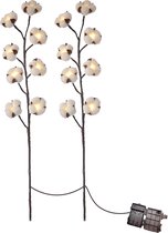 Trend24 - Kersttakken met verlichting - Kerstverlichting op batterij - Kerstversiering voor binnen - Paastakken - Katoentakken - Decoratie takken met LED licht op batterij - Takken met verlichting - Kunststof - Acryl - 2 takken - Warm wit - 76 cm