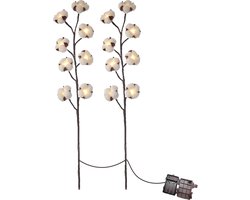 Trend24 - Kersttakken met verlichting - Kerstverlichting op batterij - Kerstversiering voor binnen - Paastakken - Katoentakken - Decoratie takken met LED licht op batterij - Takken met verlichting - Kunststof - Acryl - 2 takken - Warm wit - 76 cm