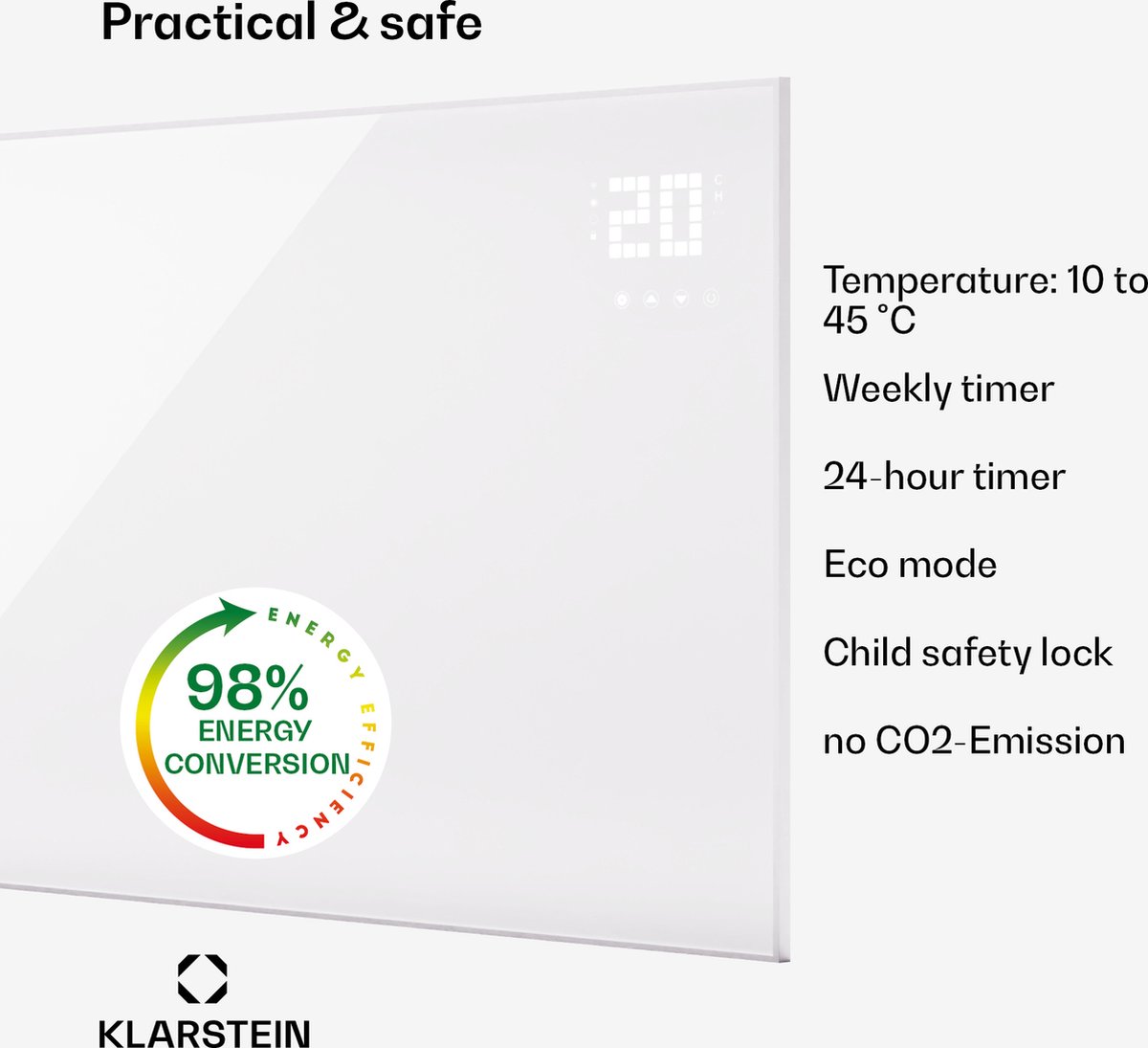 Klarstein Infraroodverwarming met thermostaat - 980W elektrische verwarming - Smart Home Picture Infraroodverwarming voor wandmontage - IR met App Control & Open Window Detection - Vochtige kamer radiator CO2-vrij - Wit