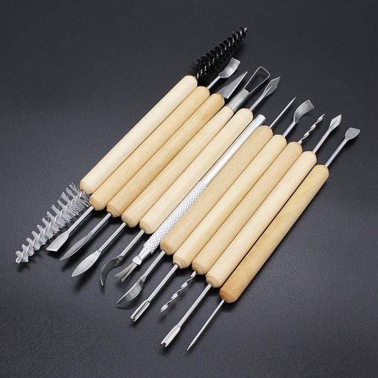 61 Stks Keramische Gereedschappen, Klei Gereedschap Aardewerk Gereedschap Houten Handvat Dubbelzijdige Set voor Aardewerk Keramiek Beeldhouwen Keramiek Carving