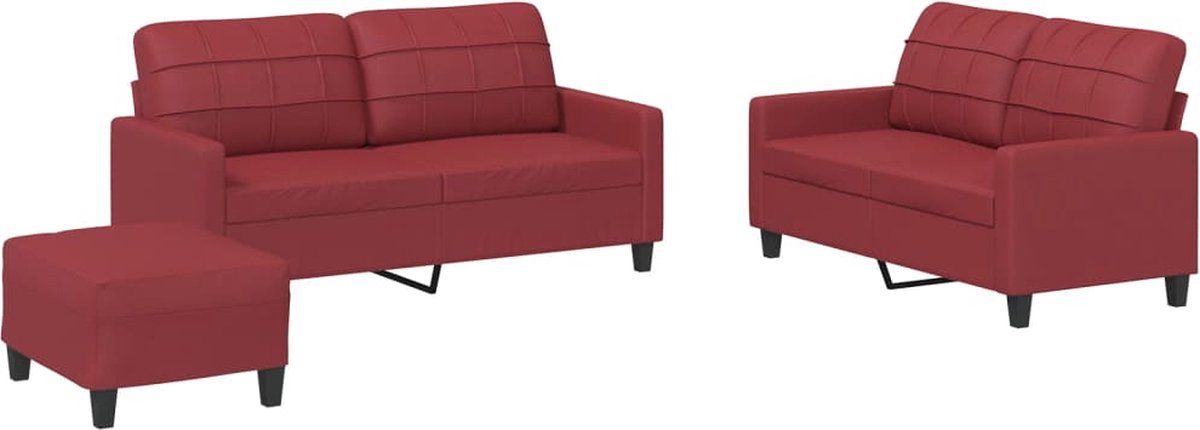 vidaXL - 3-delige - Loungeset - met - kussens - kunstleer - wijnrood