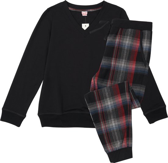 La-V pyjama sets voor Meisjes met jogging broek van flanel Zwart/Rode 152-158