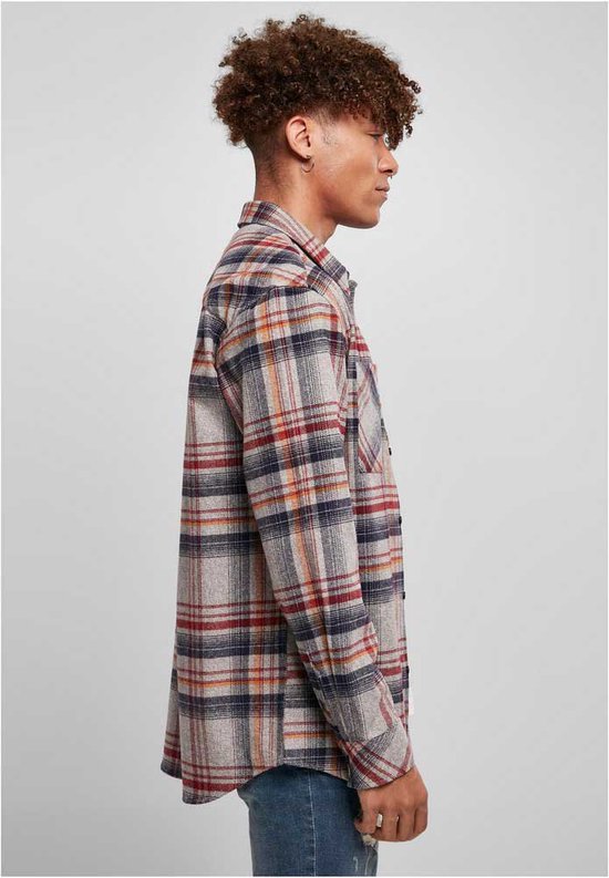 Chemise Urban Classics - S- Heavy Curved Oversized Checked Grijs/Rouge