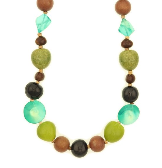 Behave Sautoir perles multicolores décorées - vert marron