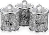 Set de 3 pots en diamant concassé avec couvercles pour sucre, café, thé – Récipients en verre pour cuisine, décoration de comptoir moderne