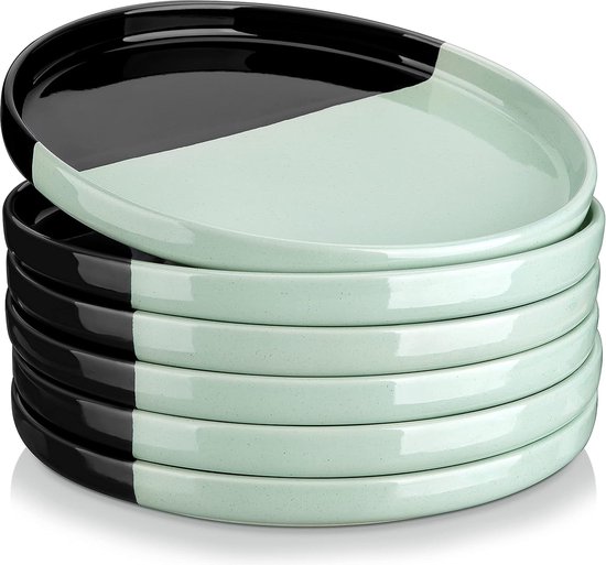 Assiette plate en pierre, ensemble d'assiettes pour 6 personnes, diamètre 20,3 cm, vaisselle pour lave-vaisselle et micro-ondes, assiette à pâtes, assiette de petit-déjeuner, assiette à gâteau, vert.