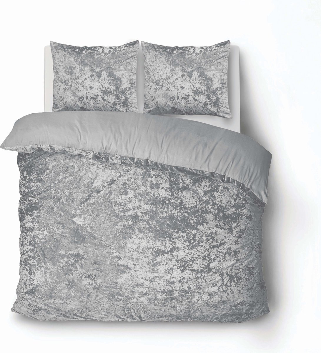 iSleep Dekbedovertrek Crushed Velvet - Tweepersoons - 200x200/220 cm - Licht Grijs