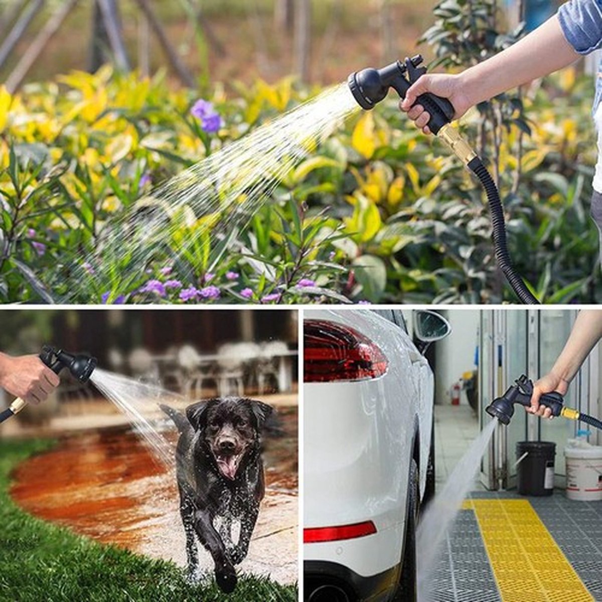 Flexibele Tuinslang 5 tot 15 meter - GRATIS tas en koppelstuk - Tuinsproeier - Tuin Besproeien - Waterslang - Sproeikop - Garden Hose Tuinslanghouder - Sproeikop met 8 standen - Universele koperen fittings, lente, tuineren, bloemen, water – foto 5