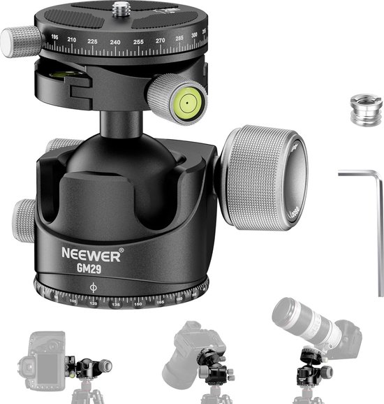 Foto: Neewer gm29 low profile statiefkop lage zwaartepunt balhoofd met demping dubbele 360 panoramastructuur op arca plaat en basis voor statiefcamera maximale belasting 25 kg