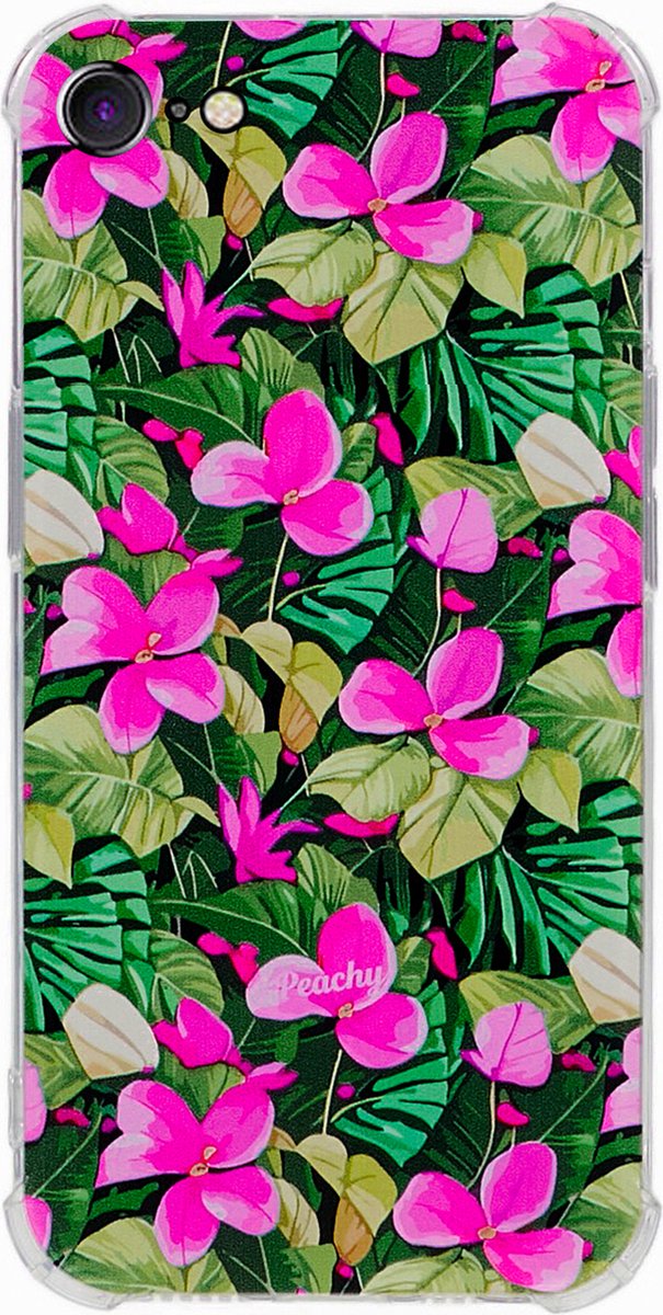 Peachy Tropical Leaves & Flowers TPU met versterkte hoeken hoesje geschikt voor iPhone 7, 8, SE 2020 en SE 2022