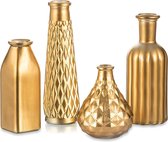 vergulde glazen vaas, gouden vazen, kleine vazen, set van 4, moderne mini glazen vazen, bruiloftsdecoratie, luxe bloemenvaas voor tafeldecoratie, kunst, creatieve cadeau-ideeën, 22 cm