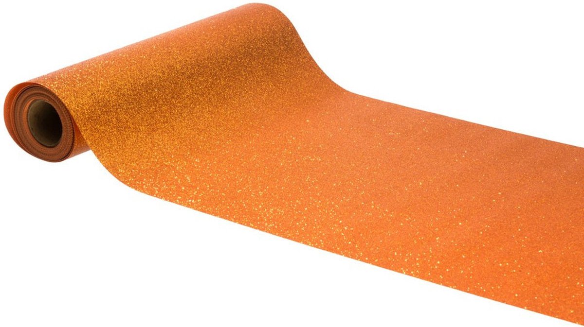 Chaks Koningsdag thema tafelloper op rol - oranje glitter - 30 x 500 cm - polyester
