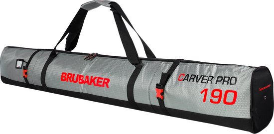 BRUBAKER CarverTec Pro - Skitas - Voor 1 paar Ski's & Stokken - Gevoerd - Zware Kwaliteit - Scheurvast - Skihoes - Verstelbare draag/schouderbanden - 190 cm - Zilver/Rood