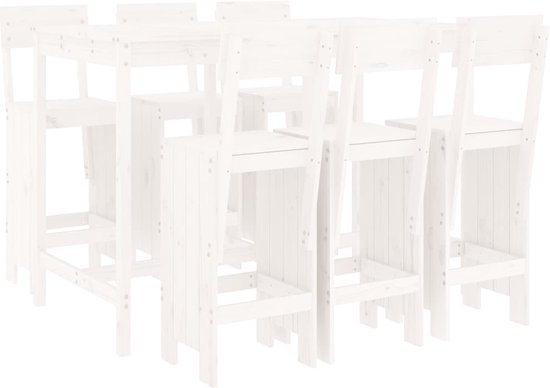 Ensemble de bar 7 pièces en pin massif blanc The Living Store - Ensemble de bar - Table de jardin - Tabouret de bar - Bois de pin - Wit