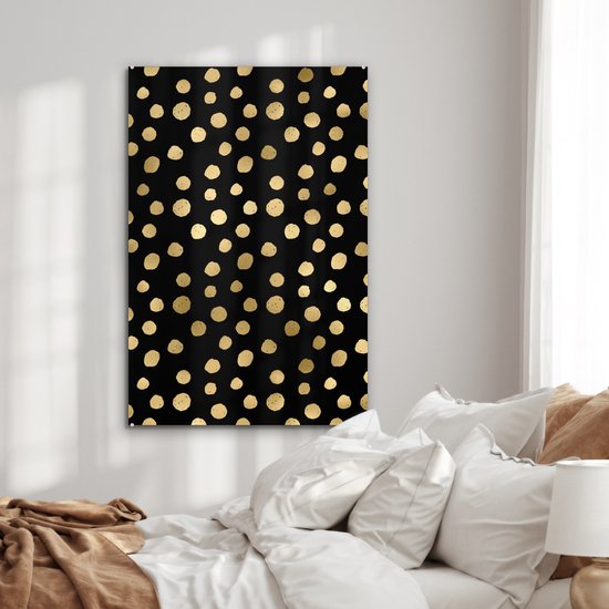 Peinture sur verre MuchoWow® 60x90 cm - Peinture acrylique sur verre - Motifs - Pois - Or - Photo sur verre - Peintures