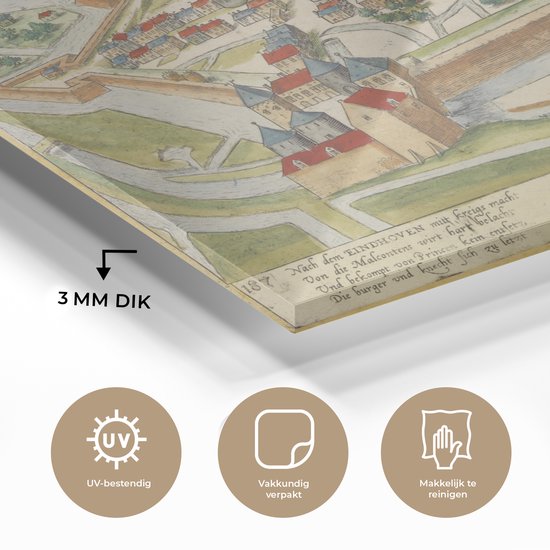 MuchoWow® Glasschilderij 40x30 cm - Schilderij acrylglas - Stadskaart - Eindhoven - Antiek - Foto op glas - Schilderijen - Plattegrond