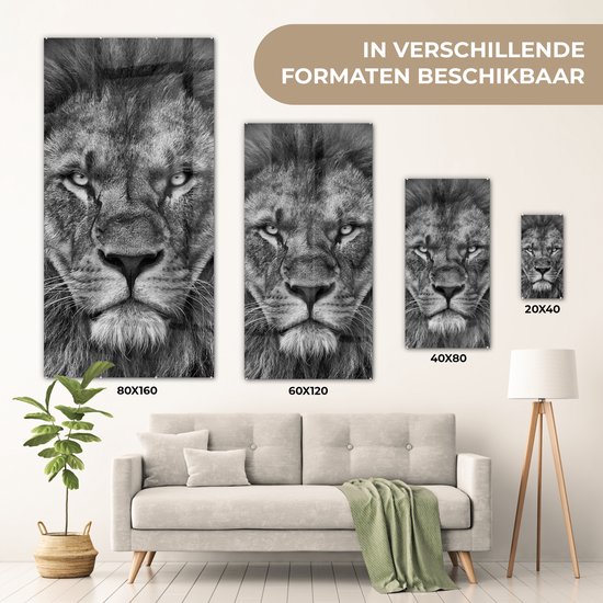 Peinture sur verre - Photo sur verre - Verre acrylique - Animaux sauvages - Lion - Zwart - Wit - 60x120 cm - Peinture sur verre lion - Peinture sur verre - Décoration chambre - Chambre