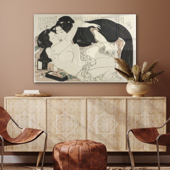 Veuve et jeune homme - Peinture de Katsushika Hokusai Plexiglass 120x80 cm - Tirage photo sur Glas (décoration murale en plexiglas)
