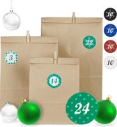 relaxdays DHZ adventskalender - 24 papieren zakjes - cijferstickers - houten knijpers C