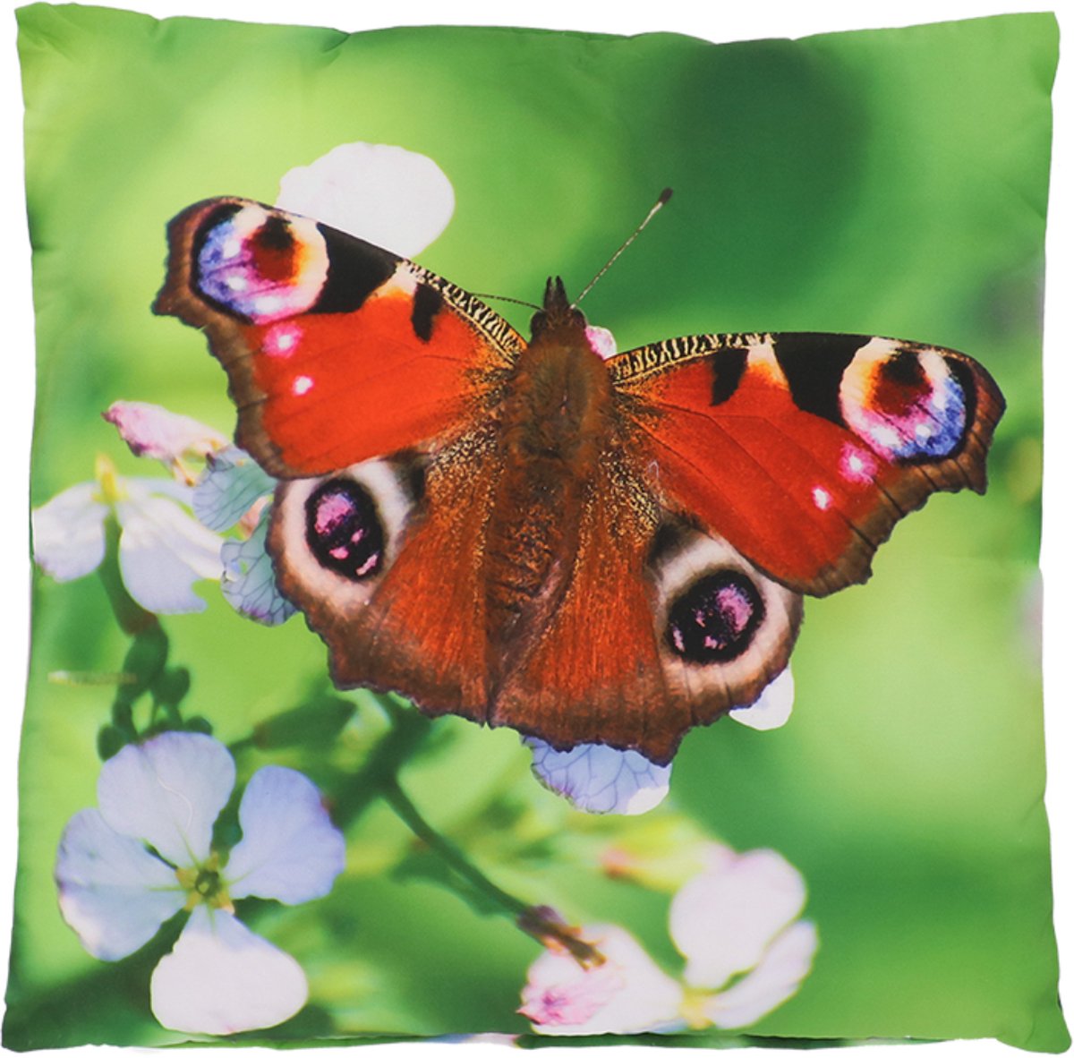 Buitenkussen vlinder dagpauwoog L 50 cm x 50 cm - tuinkussen - buitenkussen - outdoorkussen - waterafstotend - vlinderprint - cadeau - geschenk - Nieuwjaar - Kerst - verjaardag