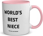 Akyol - world's best niece it's true we checked koffiemok - theemok - roze - Nicht - werelds beste nicht - verjaardag - cadeautje voor nicht - nicht artikelen - kado - geschenk - 350 ML inhoud